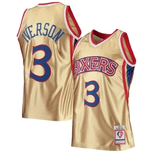 Allen Iverson Philadelphia 76ers 75th Gorgeous Anniversary 1996/97 Hardwood Classics Swingman Jersey Gold Ideal for Collectors