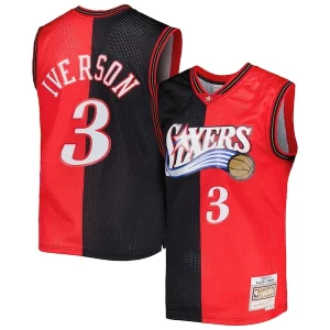 Allen Iverson Philadelphia 76ers Hardwood Classics 2000/01 Split Swingman Jersey Gorgeous Black/Red Perfect for Game Day