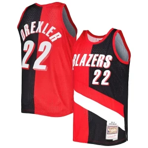 Clyde Drexler Portland Trail Blazers Hardwood Classics Premium 1991/92 Split Swingman Jersey Red/Black Must - Have for Jerseys Lovers