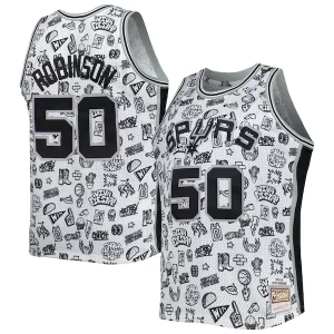David Robinson Unique San Antonio Spurs 1998/99 Hardwood Classics Doodle Swingman Player Jersey White for Basketball Enthusiasts