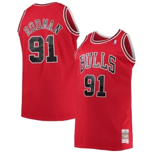 Dennis Rodman Chicago Bulls 1997/98 Big Eye - catching & Tall Hardwood Classics Swingman Jersey Red for Basketball Enthusiasts