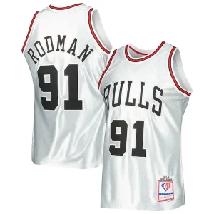 Dennis Rodman Chicago Bulls 1997/98 Hardwood Classics 75th Anniversary Swingman Jersey Platinum Gorgeous Great for Fans