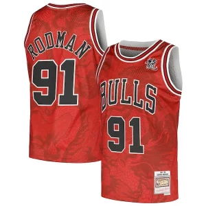 Dennis Rodman Chicago Bulls 1997/98 Hardwood Classics Unique Asian Heritage 6.0 Swingman Throwback Player Jersey Red Ideal for Collectors