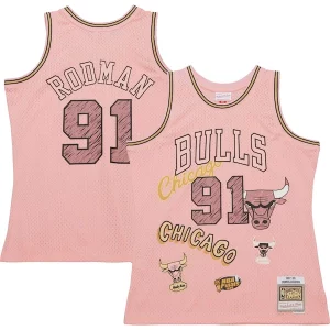 Dennis Rodman Chicago Bulls Eye - catching 1997/98 Swingman Sidewalk Sketch Jersey Pink Must - Have for Jerseys Lovers