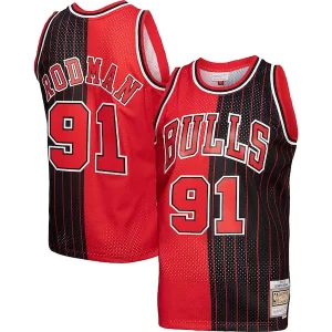 Dennis Rodman Chicago Bulls Hardwood Classics Unique 1995/96 Split Swingman Jersey Red/Black for Basketball Enthusiasts