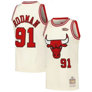 Dennis Rodman Chicago Chic Bulls Chainstitch Swingman Jersey Cream for Basketball Enthusiasts