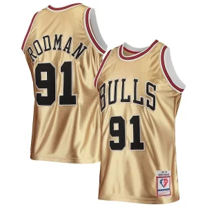 Dennis Rodman Chicago Eye - catching Bulls 75th Anniversary 1997/98 Hardwood Classics Swingman Jersey Gold for Basketball Enthusiasts