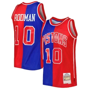 Dennis Rodman Detroit Pistons Hardwood Classics 1988/89 Split Swingman Stylish Jersey Blue/Red Must - Have for Jerseys Lovers