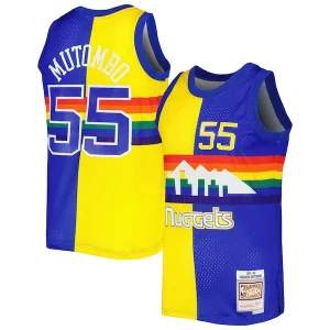 Dikembe Gorgeous Mutombo Denver Nuggets Hardwood Classics 1991/92 Split Swingman Jersey Royal/Gold Great for Fans