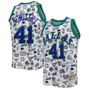 Dirk Nowitzki Dallas Mavericks 1998/99 Premium Hardwood Classics Doodle Swingman Jersey White Ideal for Collectors