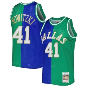 Dirk Nowitzki Dirk Nowitzki Hardwood Classics 1998/2019 Split Swingman Jersey Premium Blue/Green Must - Have for Jerseys Lovers