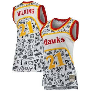 Dominique Gorgeous Wilkins Atlanta Hawks Women's 1986 Doodle Swingman Jersey White Great for Fans