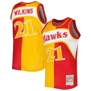 Dominique Wilkins Atlanta Hawks Hardwood Classics 1986/87 Split Swingman Jersey Yellow/Red Stylish Ideal for Collectors