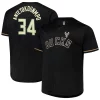 Giannis Antetokounmpo Eye - catching Milwaukee Bucks Profile Big & Tall Name & Number Button Up Jersey Black Ideal for Collectors