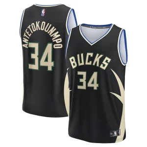 Giannis Antetokounmpo Milwaukee Bucks Fast Elegant Break Replica Player Jersey Statement Edition Black for Basketball Enthusiasts