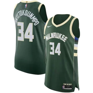 Giannis Antetokounmpo Milwaukee Bucks Nike Authentic Jersey Association Edition Hunter Elegant Green Must - Have for Jerseys Lovers