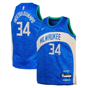 Giannis Antetokounmpo Milwaukee Bucks Nike Eye - catching Youth Swingman Replica Jersey City Edition Royal Great for Fans