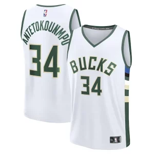 Giannis Antetokounmpo Milwaukee Bucks Fast Gorgeous Break Replica Player Jersey Association Edition White Perfect for Game Day