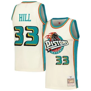 Grant Hill Chic Detroit Pistons Chainstitch Swingman Jersey Cream Ideal for Collectors