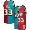 Grant Hill Detroit Pistons Eye - catching Hardwood Classics 1999/00 Split Swingman Jersey Teal/Red Great for Fans