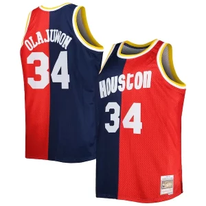 Hakeem Olajuwon Houston Eye - catching Rockets Big & Tall Hardwood Classics 1993/94 Split Swingman Jersey Navy/Red Must - Have for Jerseys Lovers