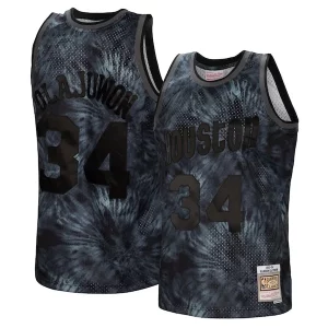 Hakeem Olajuwon Houston Rockets Hardwood Classics 1993/94 Tie Dye Swingman Jersey Trendy Black for Basketball Enthusiasts