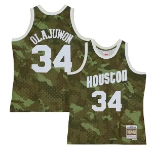 Hakeem Olajuwon Houston Rockets Hardwood Eye - catching Classics 1993/94 Ghost Green Swingman Jersey Camo Great for Fans