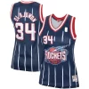 Hakeem Olajuwon Houston Rockets Women's Gorgeous Hardwood Classics Swingman Jersey Navy/Red Perfect for Game Day
