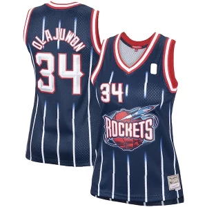 Hakeem Olajuwon Houston Rockets Women's Gorgeous Hardwood Classics Swingman Jersey Navy/Red Perfect for Game Day