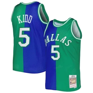 Jason Kidd Dallas Mavericks Hardwood Classics Chic 1994/95 Split Swingman Jersey Blue/Green for Basketball Enthusiasts