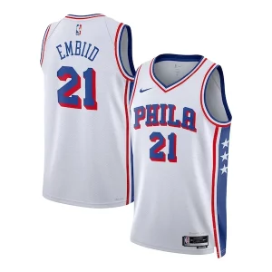 Joel Embiid Philadelphia 76ers Nike Unisex Swingman Jersey Association Edition Gorgeous White/Royal Great for Fans
