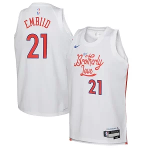 Joel Embiid Philadelphia Elegant 76ers Nike Youth 2022/23 Swingman Jersey City Edition White Great for Fans