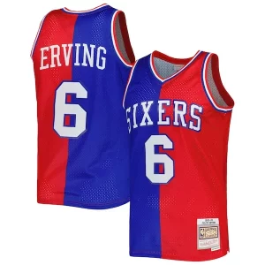 Julius Erving Philadelphia 76ers Hardwood Classics 1982/83 Split Swingman Chic Jersey Royal/Red Must - Have for Jerseys Lovers