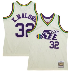 Karl Malone Utah Jazz Chainstitch Swingman Jersey Cream Fabulous for Basketball Enthusiasts