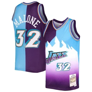Karl Stylish Malone Utah Jazz Hardwood Classics 1996/97 Split Swingman Jersey Purple/Turquoise for Basketball Enthusiasts