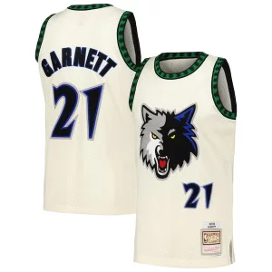 Kevin Garnett Minnesota Timberwolves Chainstitch Swingman Elegant Jersey Cream Must - Have for Jerseys Lovers