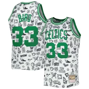 Larry Bird Boston Trendy Celtics 1985/86 Hardwood Classics Doodle Swingman Jersey White Great for Fans