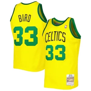 Larry Eye - catching Bird Boston Celtics 1985 86 Hardwood Classics Reload 3.0 Swingman Jersey Gold for Basketball Enthusiasts