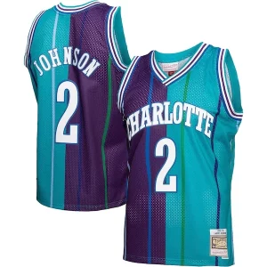 Larry Gorgeous Johnson Charlotte Hornets Hardwood Classics Split Swingman Jersey Teal/Purple Ideal for Collectors