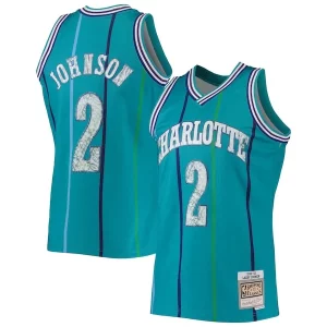 Larry Johnson Charlotte Hornets 1996/97 Hardwood Classics NBA 75th Anniversary Diamond Swingman Jersey Teal Elegant for Basketball Enthusiasts