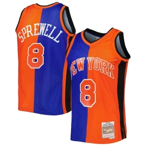 Latrell Sprewell New York Trendy Knicks Hardwood Classics 1998/99 Split Swingman Jersey Blue/Orange for Basketball Enthusiasts