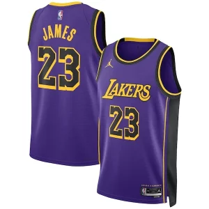 LeBron James Stylish Los Angeles Lakers Jordan Brand Unisex Swingman Jersey Statement Edition Purple Great for Fans