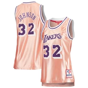 Magic Johnson Los Angeles Lakers Women's 75th Anniversary Rose Gold 1984 Stylish Swingman Jersey Pink for Basketball Enthusiasts