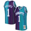 Muggsy Bogues Charlotte Hornets Hardwood Classics Premium 1992/93 Split Swingman Jersey Teal/Purple Perfect for Game Day