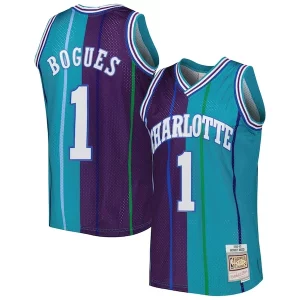 Muggsy Bogues Charlotte Hornets Hardwood Classics Premium 1992/93 Split Swingman Jersey Teal/Purple Perfect for Game Day