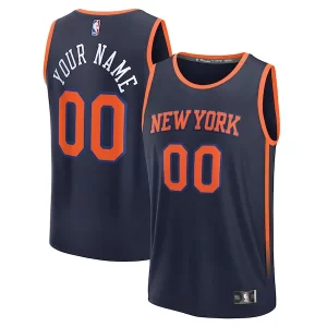 New York Knicks Custom Fast Break Jersey Premium Navy Statement Edition Must - Have for Jerseys Lovers