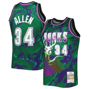 Ray Allen Milwaukee Bucks 1996/97 Hardwood Classics Marble Swingman Jersey Green Chic Great for Fans