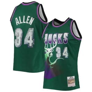 Ray Allen Milwaukee Bucks 1996/97 Premium Hardwood Classics NBA 75th Anniversary Diamond Swingman Jersey Green Must - Have for Jerseys Lovers