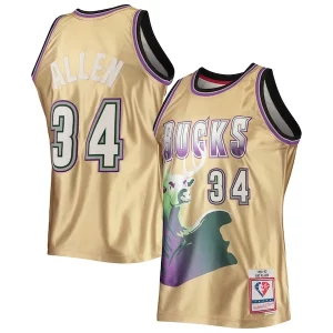 Ray Allen Milwaukee Bucks 75th Anniversary 1996/97 Hardwood Classics Swingman Unique Jersey Gold for Basketball Enthusiasts
