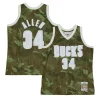 Ray Allen Milwaukee Bucks Hardwood Classics 2000/01 Ghost Elegant Green Swingman Jersey Camo Ideal for Collectors